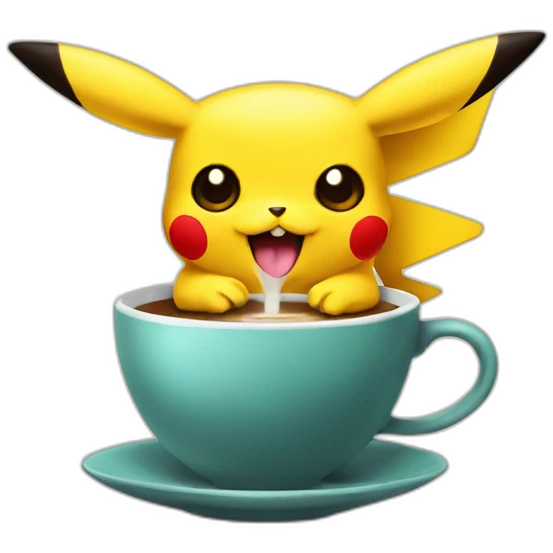 red eyed pikachu with coffee emoji
