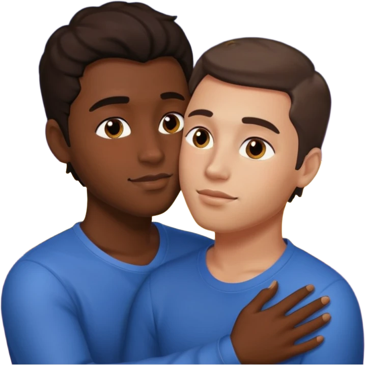 1 adult male dark skin ,1 light skin dark hair adult male, naked, cuddling, kissing, love passionate  emoji
