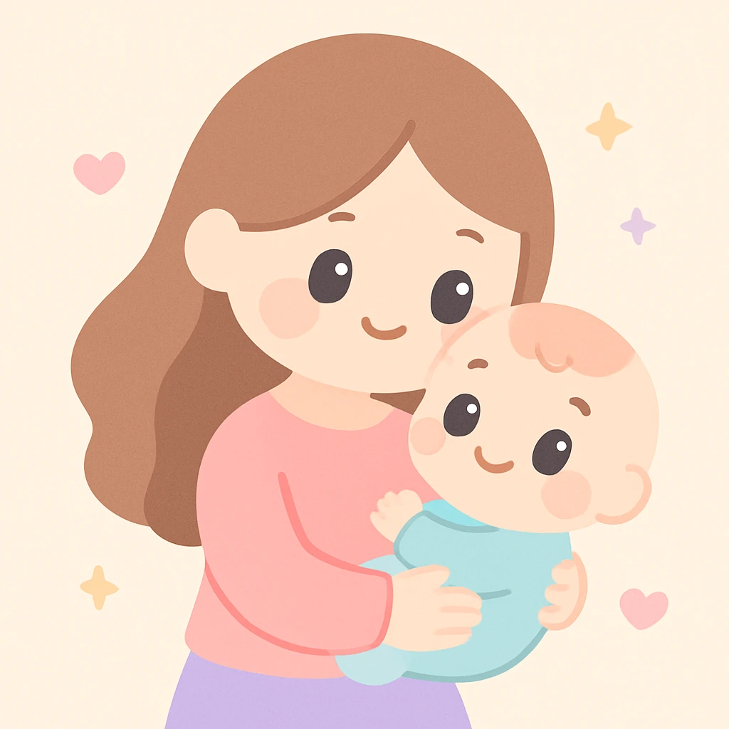 mother holding a baby, soft and warm style, tender and loving atmosphere emoji