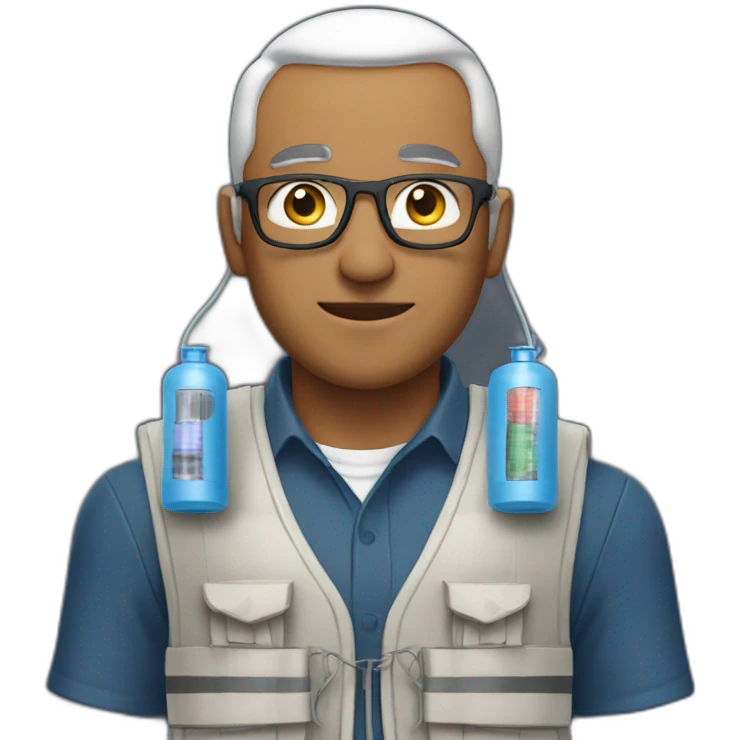 man with keffiyeh wearing vest with electrical wires and canisters attached emoji