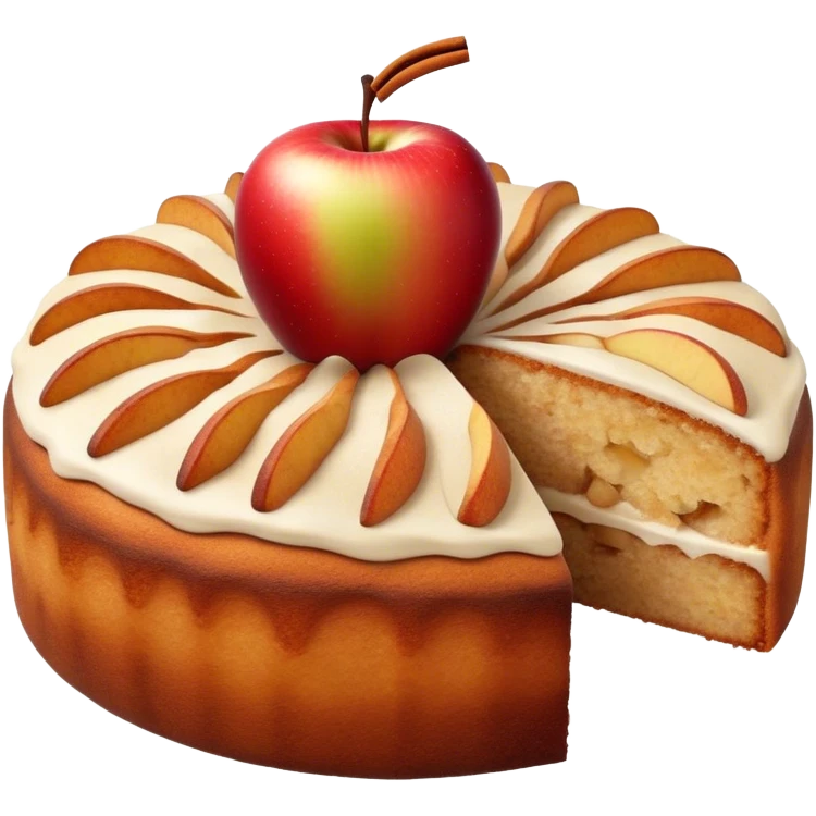 Cinematic Realistic Apfelkuchen Dessert Emoji, depicted as a classic apple cake bursting with cinnamon and apples rendered with soft textures and warm, inviting lighting. emoji