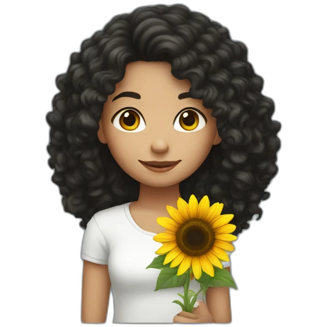 curly black hair white girl holding sunflower emoji