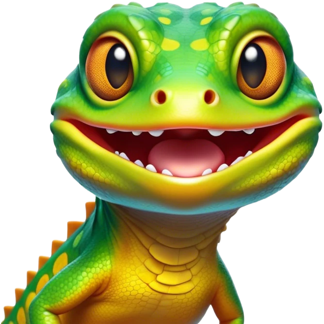 Cinematic Comical Gecko Portrait Emoji, Head tilted dramatically with an exaggeratedly shocked expression, featuring a compact, agile body with wide, comically expressive eyes and a quirky pattern of scales, Simplified yet hilariously expressive features, highly detailed, glowing with a slightly sassy tropical glow, high shine, dramatic yet playful, stylized with an air of quirky reptilian mischief, soft glowing outline, capturing the essence of a meme-worthy gecko that seems ready to scamper its way into viral fame! emoji