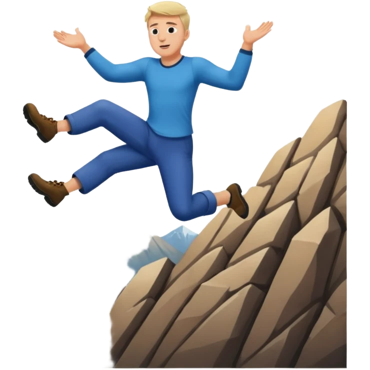 apple style emoji of a man in mid-air, head over heels, falling past a mountain emoji