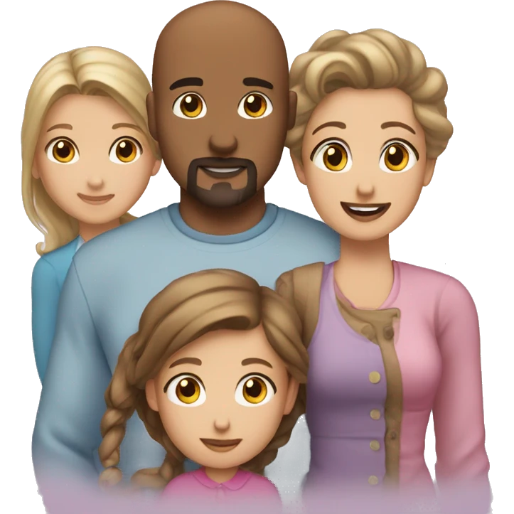 Family bald man with a goatee lady with brown hair little girl with brown hair big girl with brown hair  emoji