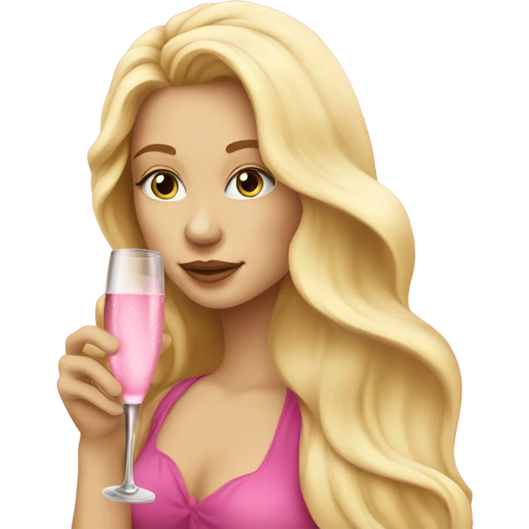 Pretty blonde lady with long hair drinking pink champagne emoji