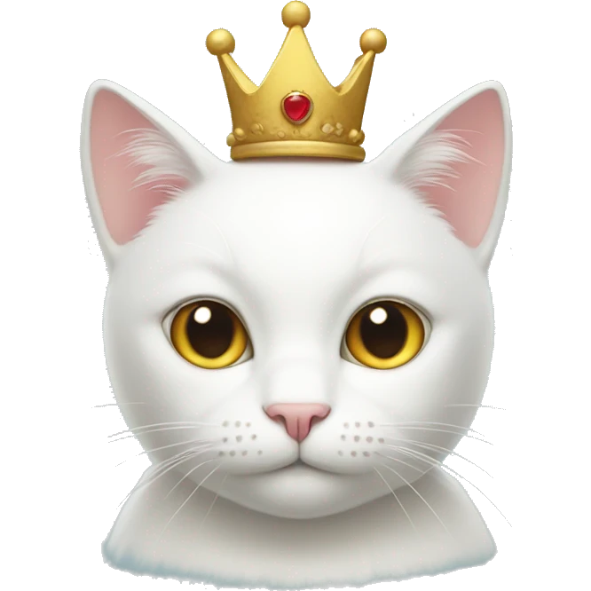 A white cat with a crown emoji
