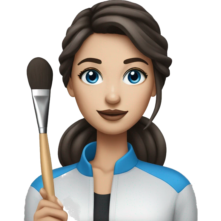 A makeup artist brunette girl with blue eyeswith a makeup brush in her hand emoji