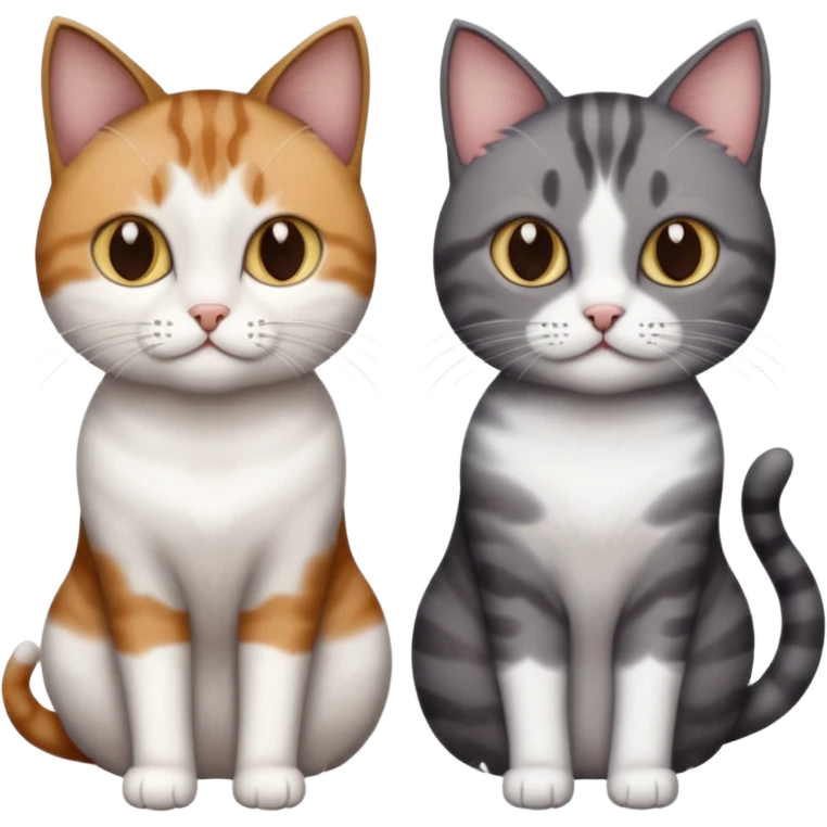 3 different coloured short haired cats including; a dark brown tabby and white cat, and a dark grey and white  emoji