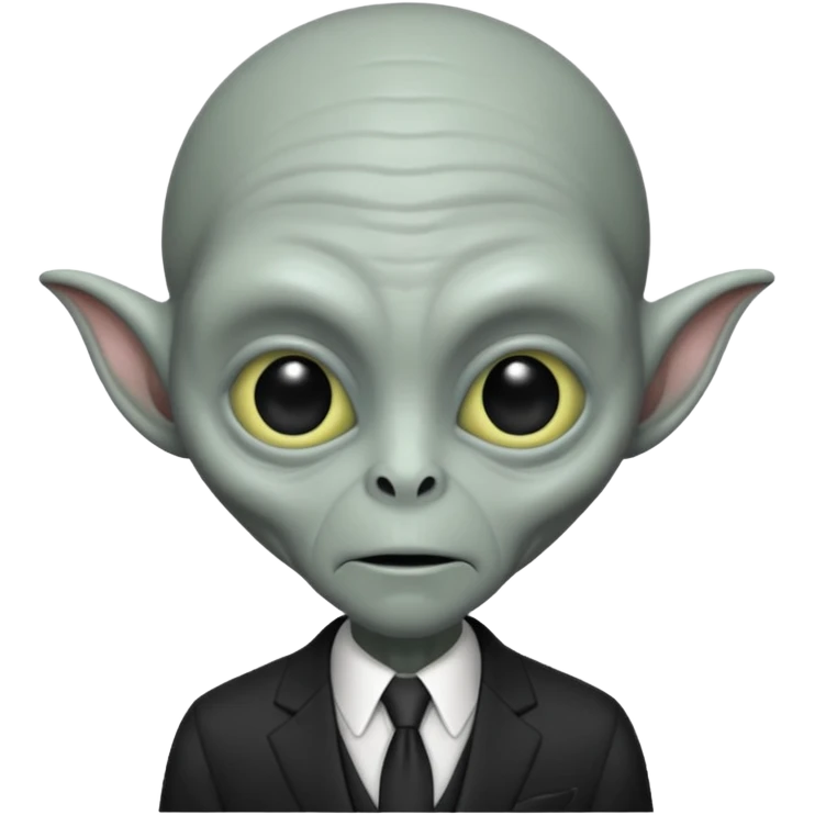 an old alien with black suit, grey skin, neutral emoji