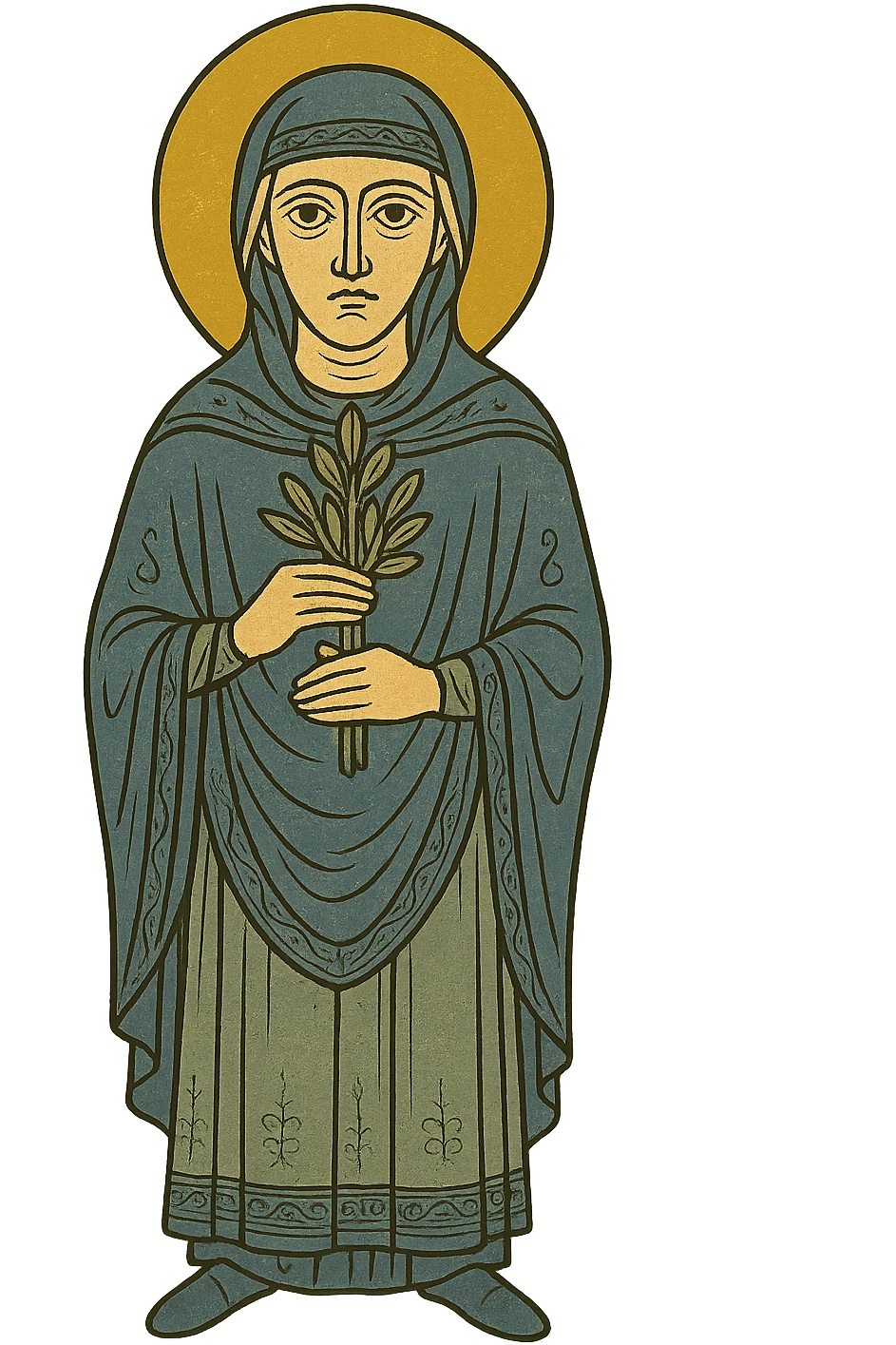Remove background, keep only the medieval healer holding herbs, transparent background. emoji