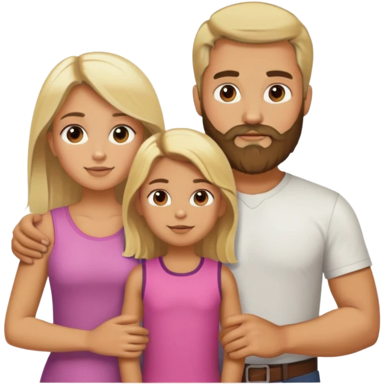 Family: blonde hair and beard man, brunette woman, 1 blonde little girl  emoji