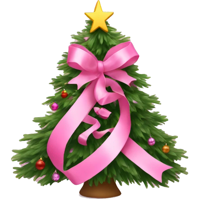 pink ribbon on top pf a decorated Christmas tree emoji