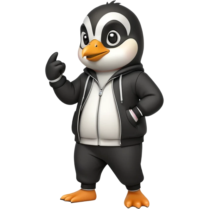 friendly anthropomorphised penguin wearing a mafia-style tracksuit, secretive scheming pose, soprano vibe, angry expression, walking quickly with a brisk purposeful stride, holding a knuckle duster emoji