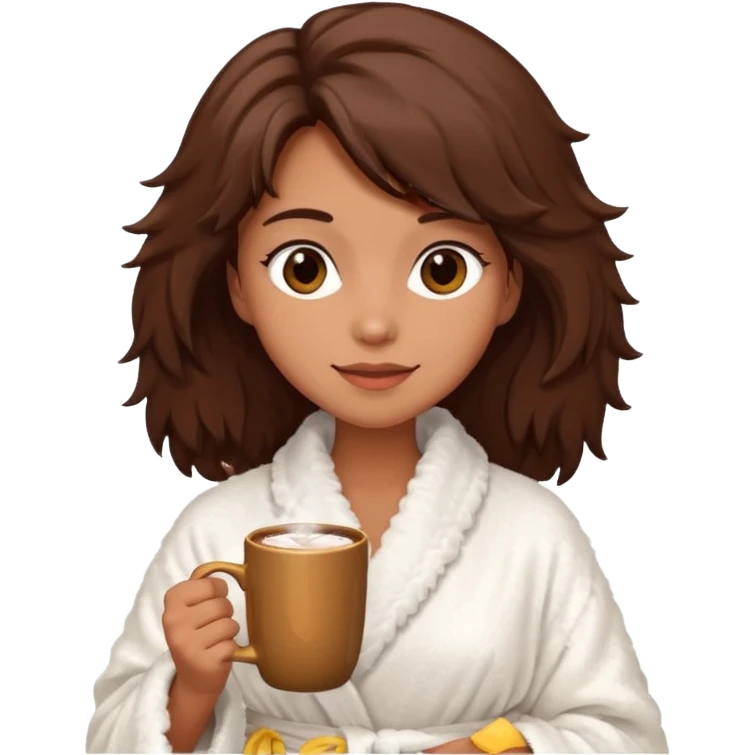 {
      "type": "human",
      "look": "fluffy robe woman, messy hair, holding cup of cocoa",
      "description": "a woman in a fluffy robe with messy hair, holding a cup of cocoa"
    } emoji