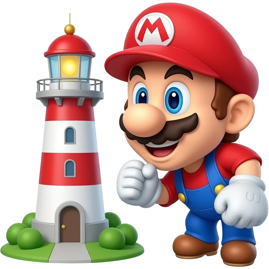 super mario bro close to a lighthouse 3d emoji
