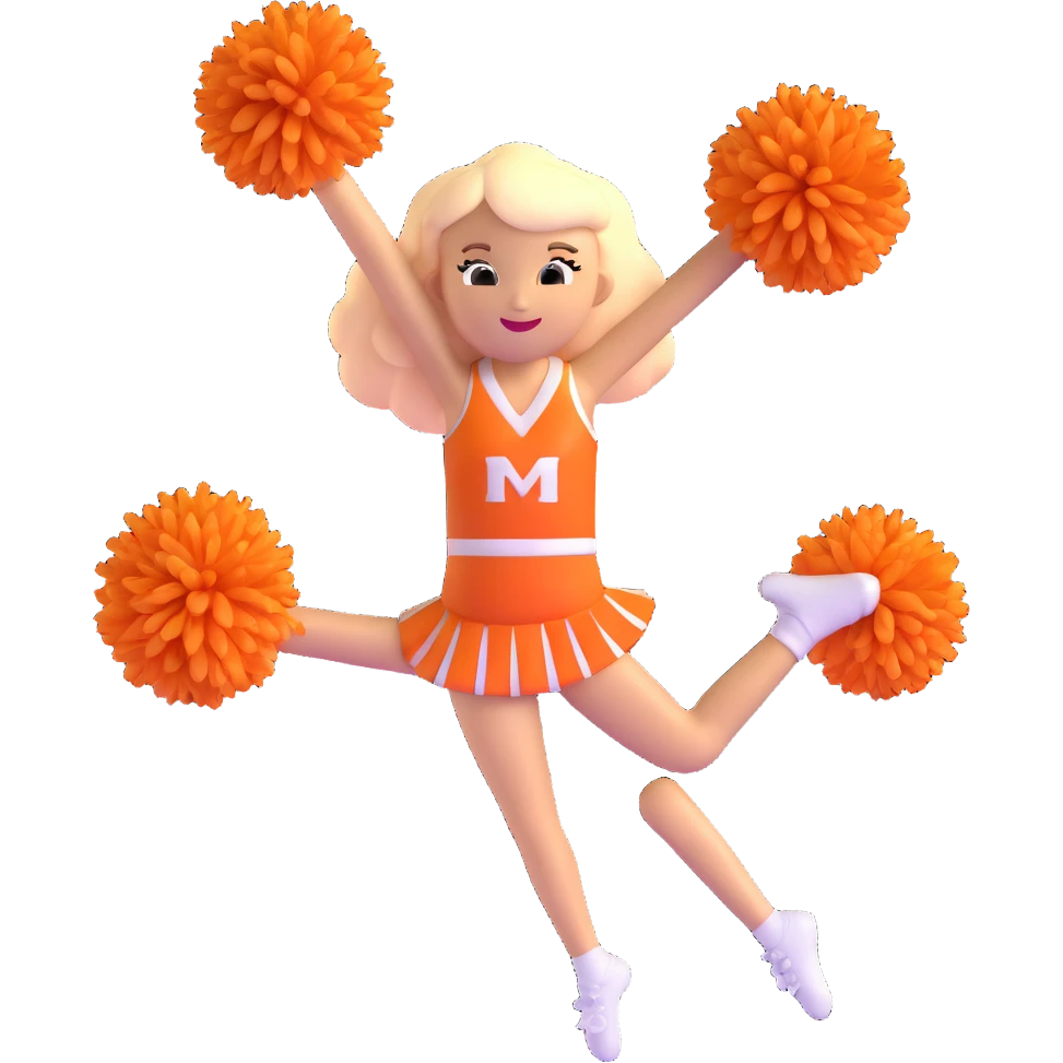 cheerleader cheering with pompoms to the left emoji