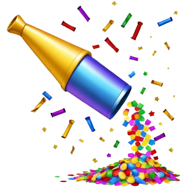 A celebratory final slide with confetti and party poppers emoji