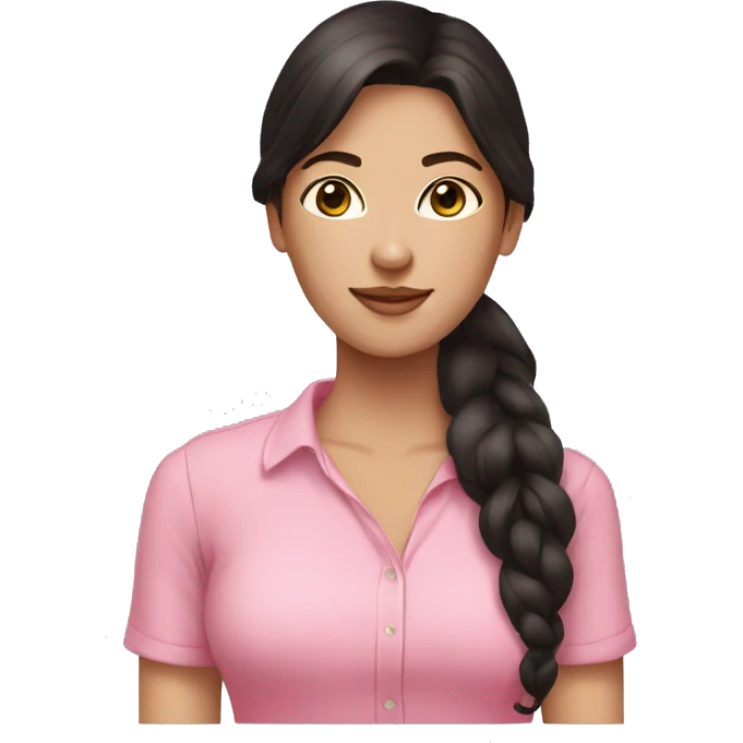 Brunette lady, Black long hair, pink shirt, fair complexion  emoji
