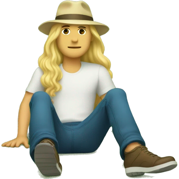 Tall, blonde guy with long hair, wearing a hat laying down on the grass emoji