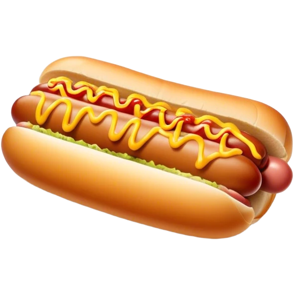 Cinematic classic hot dog, nestled in a soft toasted bun, drizzled with mustard and ketchup, juicy and flavorful, warm golden tones, ultra-detailed and mouthwatering. emoji