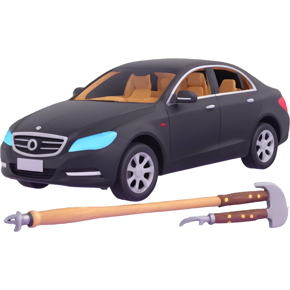 luxury car with dent repair tools like a lever and small hammer, elegant and modern emoji