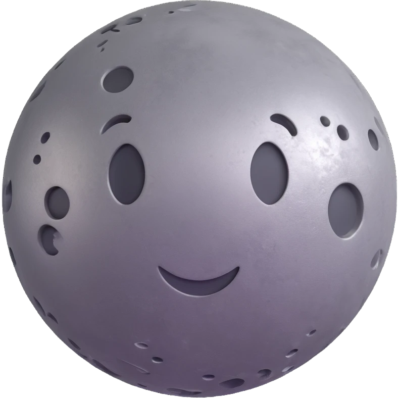 planet Mercury, round, metallic gray rocky ball, covered in pitted marks and rough patches, 3D emoji style, floating in space emoji