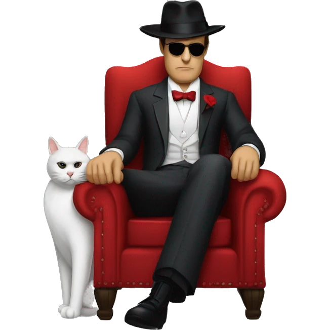 don corleone as a mafia boss sitting on a red chair while petting a white cat on his lap emoji