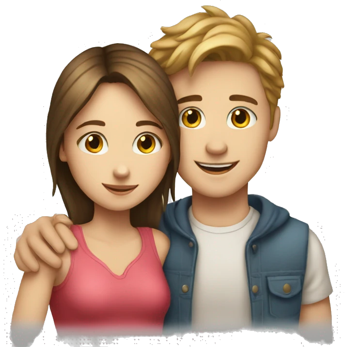 White skin Young man and girl hugs with heart emoji