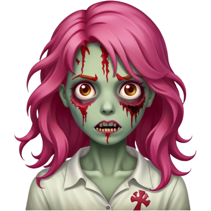 zombie com o cabelo ruivo ondulado e uma mecha rosa apenas de um lado do cabelo emoji