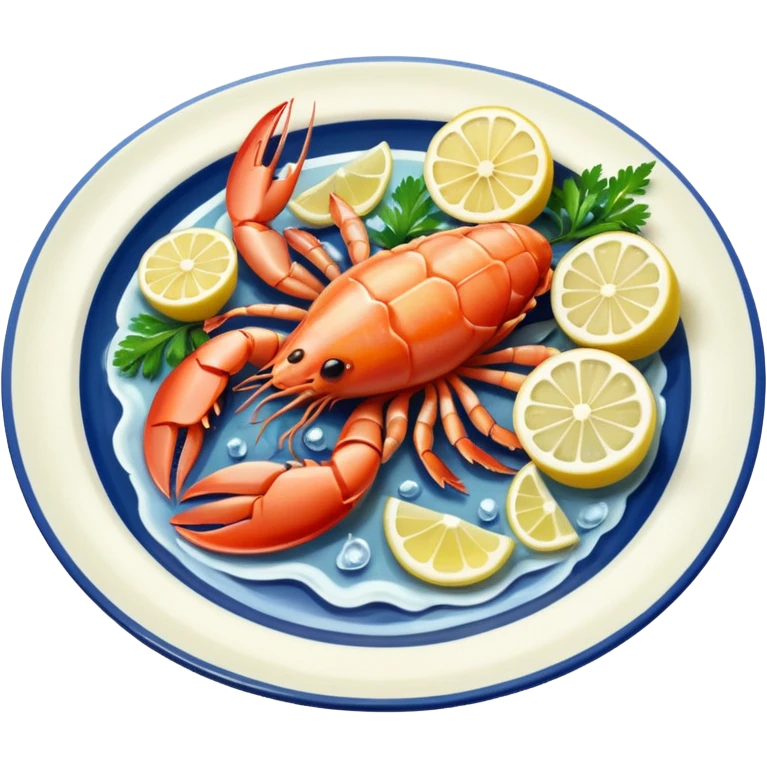 seafood on a porcelain platter with lemon  emoji
