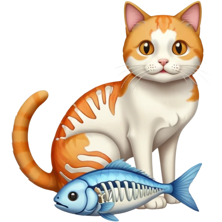 cat full body sitting with fish skeleton in mouth emoji