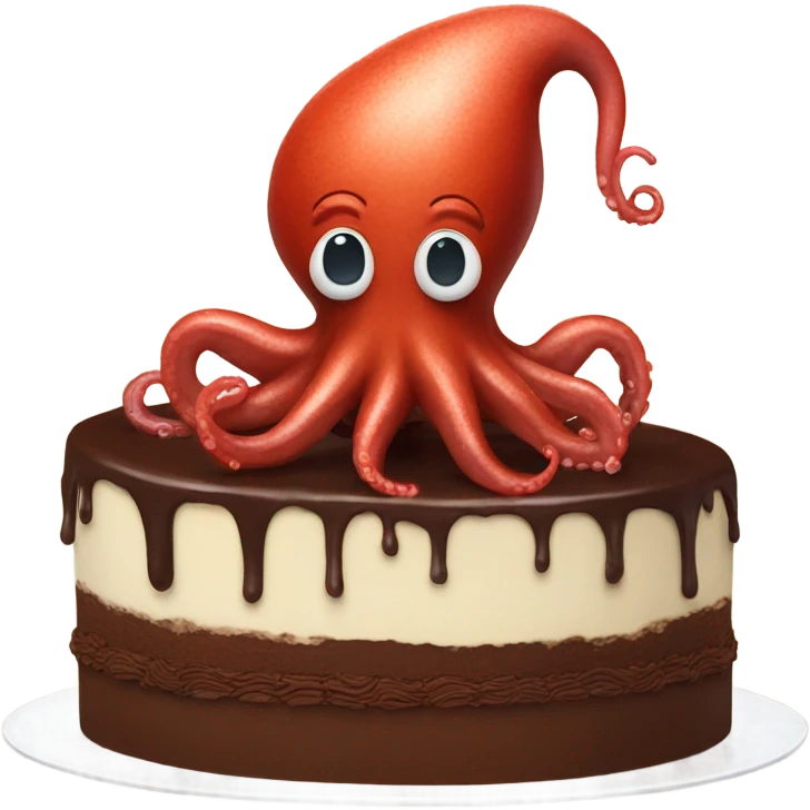 A red squid eating some chocolate cake emoji