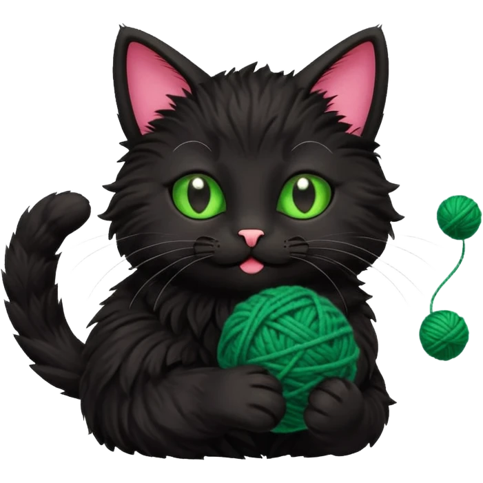 happy black cat playing with small ball of wool emoji