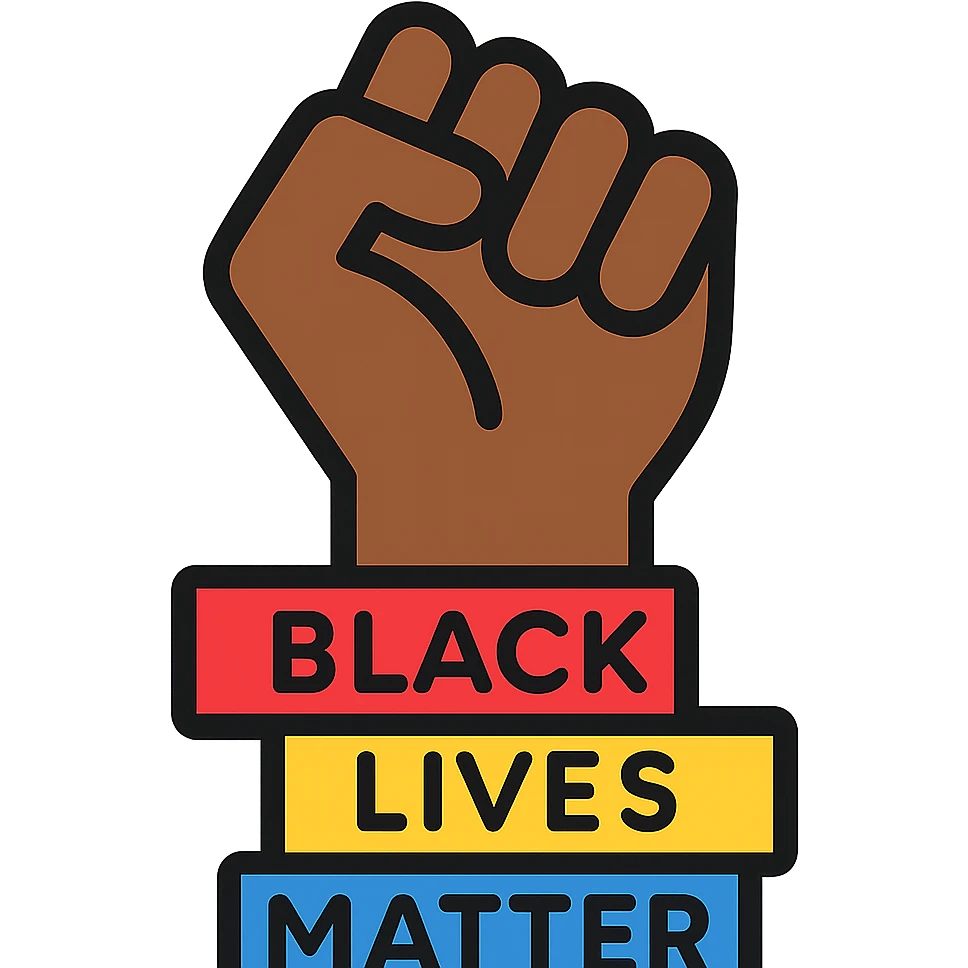 Black Lives Matter raised fist symbolizing unity, bold and impactful style, suitable for social media, no text emoji