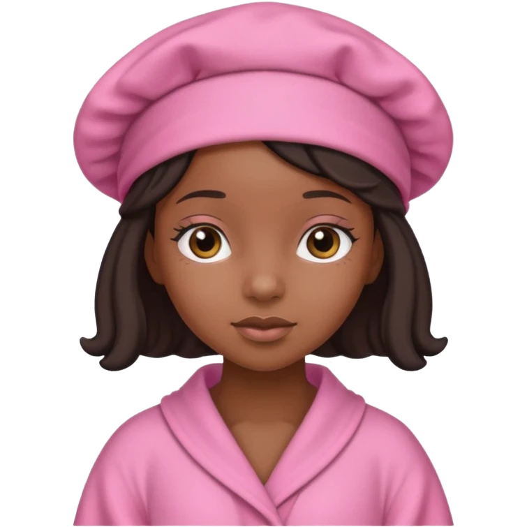 Black girl wearing a pink bonnet and pink robe  emoji