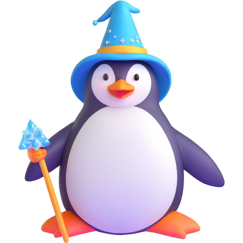 penguin wizard with ice crystals and frost magic emoji