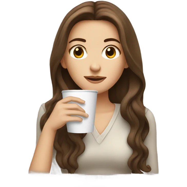 White girl with long brown hair drinking coffee  emoji