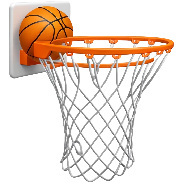 Basketball swishing through net, minimal design with just essential details, iOS emoji style emoji