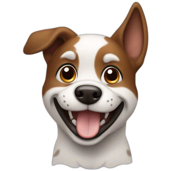 Happy Dog with one hanging ear, black, white, brown and cute emoji