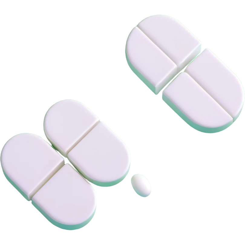 a pill that is half white and half green, 3D style with soft shadows emoji