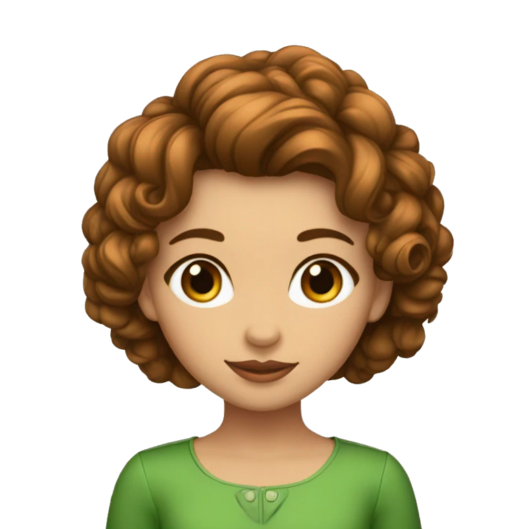 Sofia una chica con el pelo rizado y marrón y los ojos verdes emoji