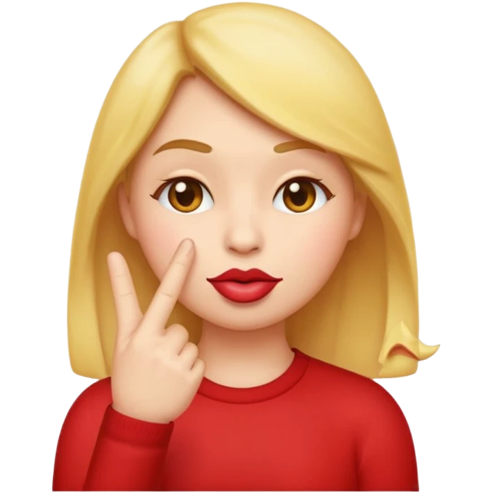  The emoji has puckered lips as if whistling or kissing (like the 😗 emoji) and is holding its index finger and middle finger up to its cheek or ear  in a thoughtful or shushing gesture (like the 👆 emoji). Soft studio lighting, simple composition, isolated on a white background.'}"
} emoji