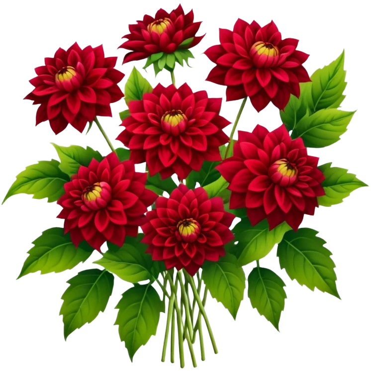 luxuriant, big bouquet Red Dahlia, stem, leaf emoji