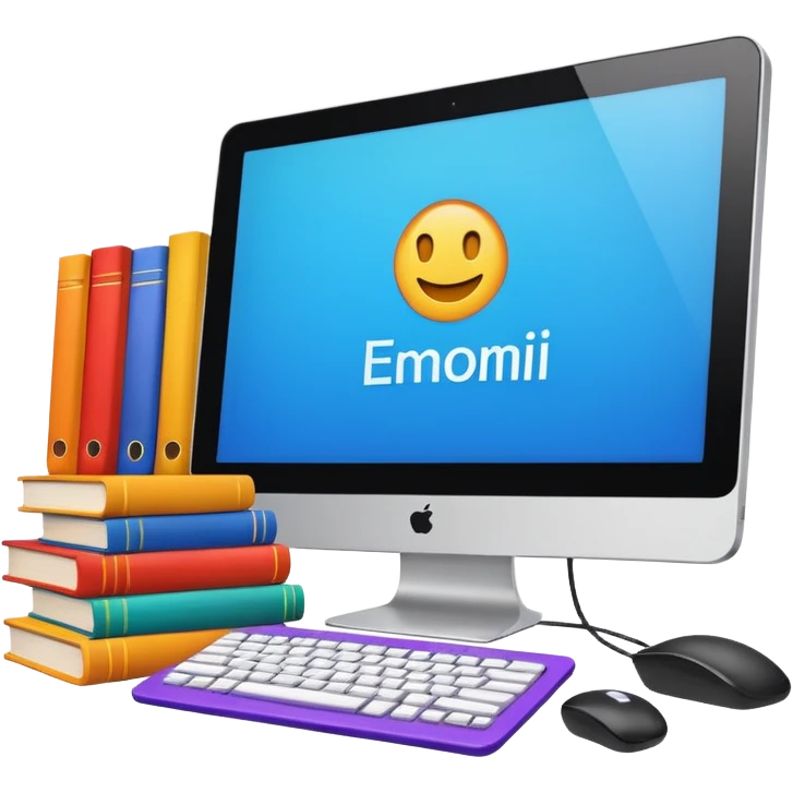 digital educational project, computer and books emoji