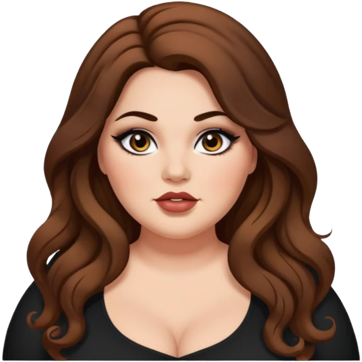 plus size, long brown wavy hair, baddie,pretty, makeup, black eyeliner, long hair emoji