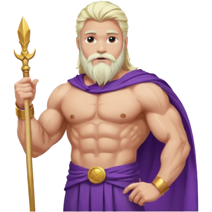 Jupiter from The Olympians with long platinum blonde hair and beard, purple toga emoji