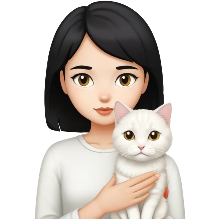 black short hair girl with a British white Longhair cat emoji