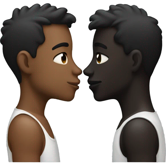 two guys kissing. one white skin person and the other one black skin emoji