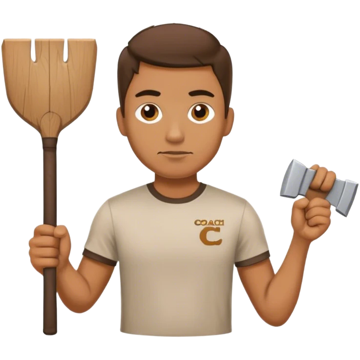 guy with a "coach" tshirt, and a pickax emoji